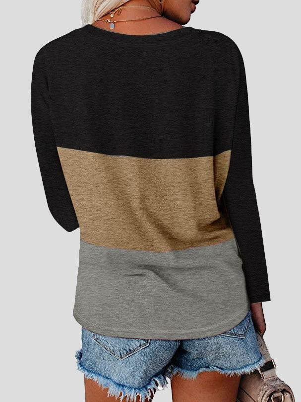 V-neck Long Sleeve Stitching T-shirt - T-shirts - INS | Online Fashion Free Shipping Clothing, Dresses, Tops, Shoes - 10-20 - 17/07/2021 - color-blue