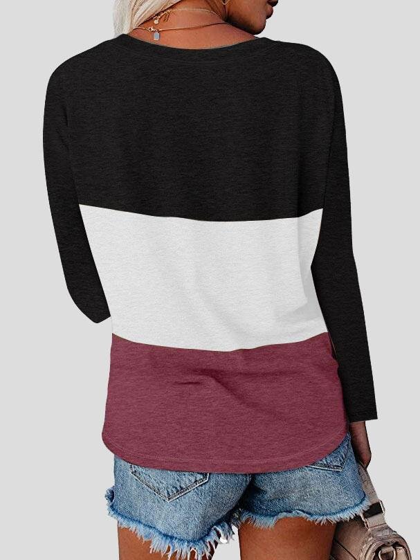 V-neck Long Sleeve Stitching T-shirt - T-shirts - INS | Online Fashion Free Shipping Clothing, Dresses, Tops, Shoes - 10-20 - 17/07/2021 - color-blue