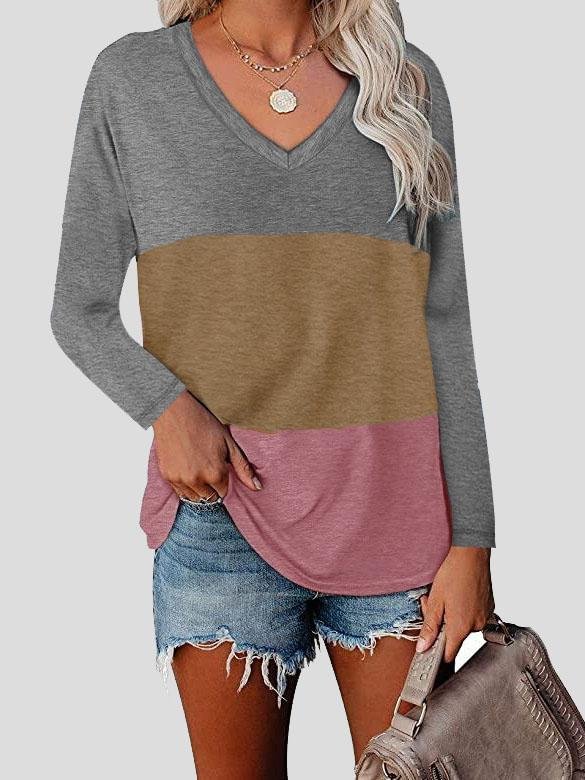 V-neck Long Sleeve Stitching T-shirt - T-shirts - INS | Online Fashion Free Shipping Clothing, Dresses, Tops, Shoes - 10-20 - 17/07/2021 - color-blue