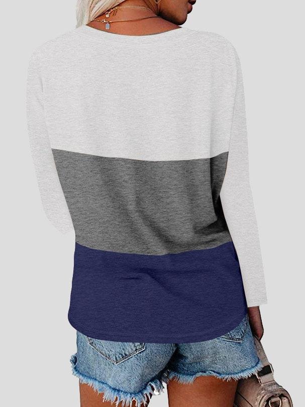 V-neck Long Sleeve Stitching T-shirt - T-shirts - INS | Online Fashion Free Shipping Clothing, Dresses, Tops, Shoes - 10-20 - 17/07/2021 - color-blue