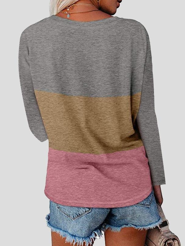 V-neck Long Sleeve Stitching T-shirt - T-shirts - INS | Online Fashion Free Shipping Clothing, Dresses, Tops, Shoes - 10-20 - 17/07/2021 - color-blue