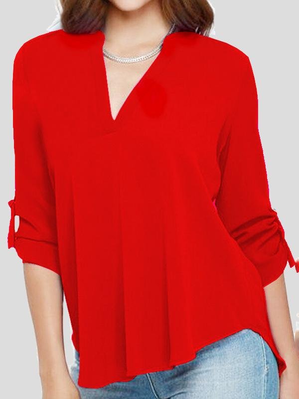 V-neck Long-sleeved Chiffon Blouse - Blouses - INS | Online Fashion Free Shipping Clothing, Dresses, Tops, Shoes - 03/07/2021 - 10-20 - BLO2107031159