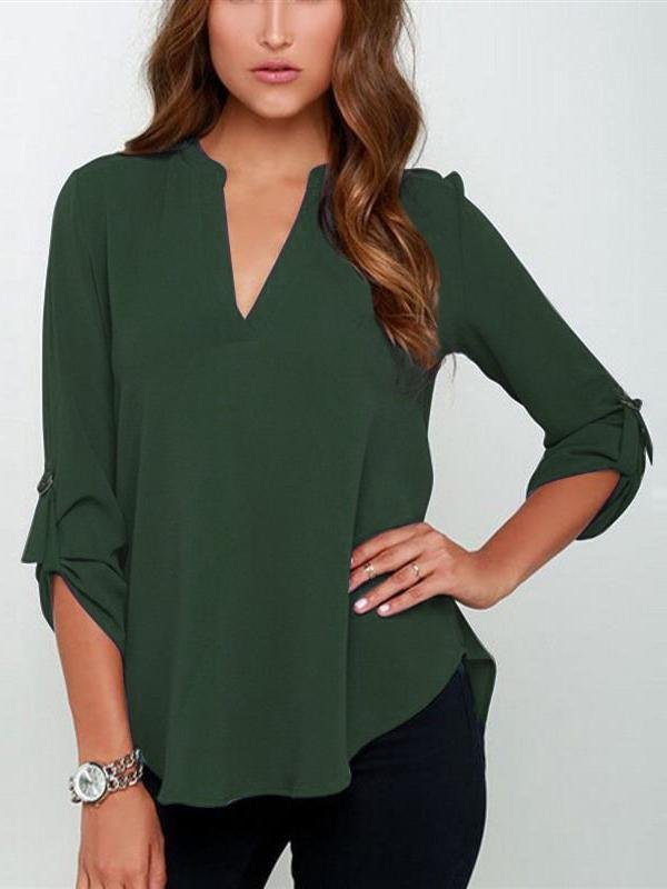 V-neck Long-sleeved Chiffon Blouse - Blouses - INS | Online Fashion Free Shipping Clothing, Dresses, Tops, Shoes - 03/07/2021 - 10-20 - BLO2107031159