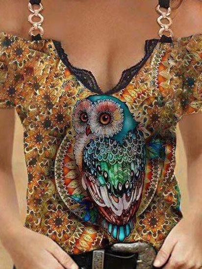 V-neck Multi-print Short-sleeved Suspender Top - T-shirts - INS | Online Fashion Free Shipping Clothing, Dresses, Tops, Shoes - 05/06/2021 - Color_Brown - Color_Green