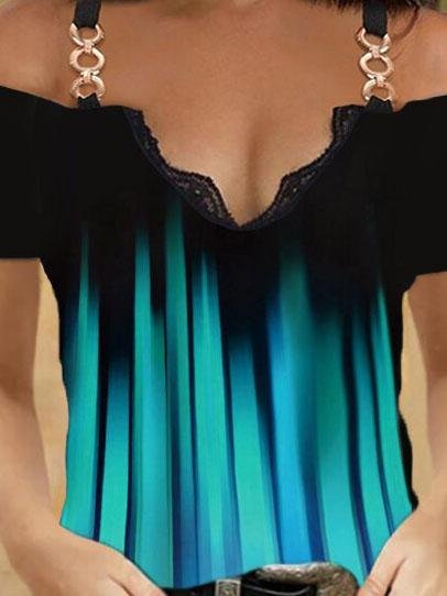 V-neck Multi-print Short-sleeved Suspender Top - T-shirts - INS | Online Fashion Free Shipping Clothing, Dresses, Tops, Shoes - 05/06/2021 - Color_Brown - Color_Green