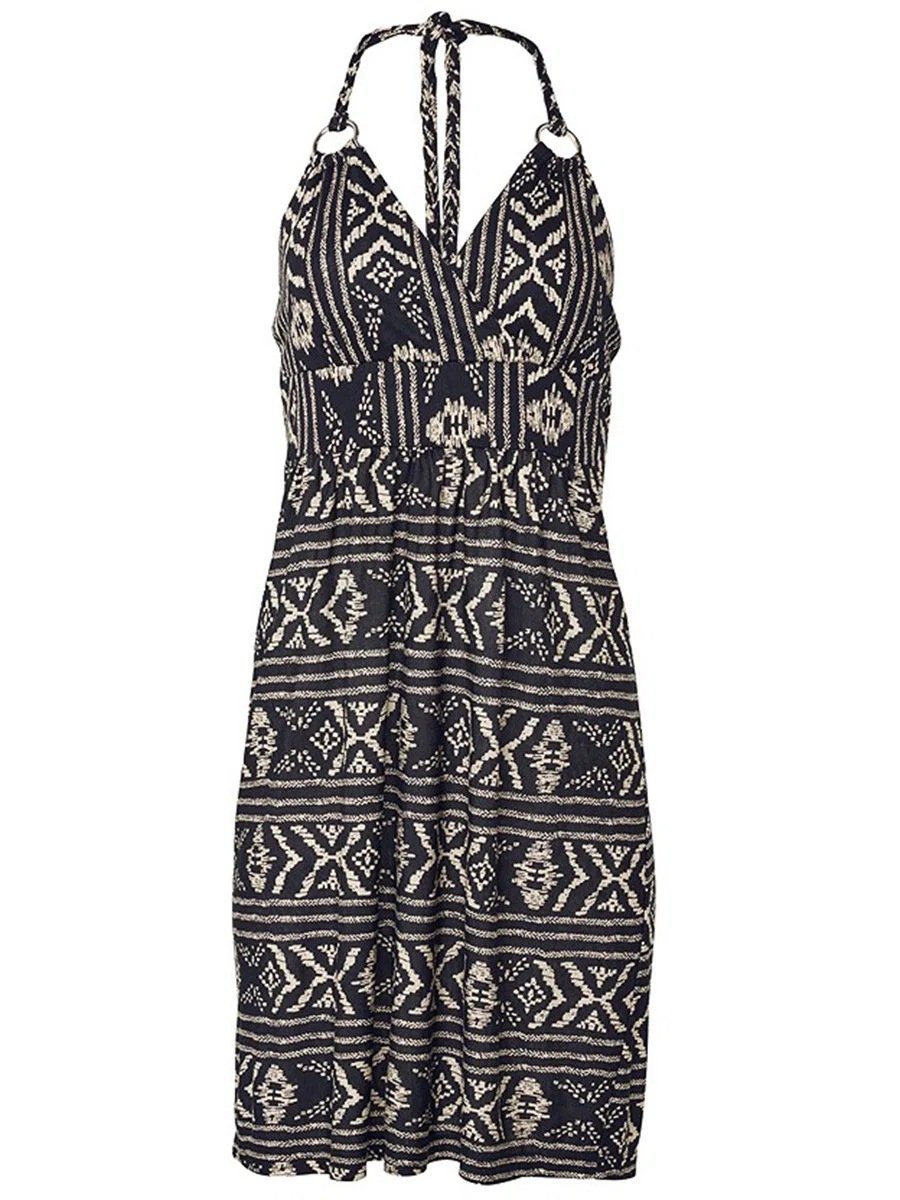 V-Neck Printed Halterneck Sleeveless Dress - Mini Dresses - INS | Online Fashion Free Shipping Clothing, Dresses, Tops, Shoes - 20-30 - 21/06/2021 - Category_Mini Dresses