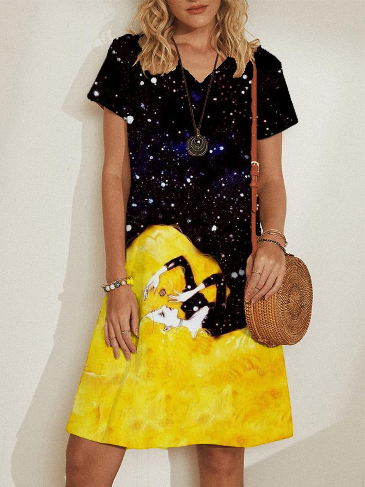 V-neck Pullover Short Sleeve Loose Dress - Mini Dresses - INS | Online Fashion Free Shipping Clothing, Dresses, Tops, Shoes - 20-30 - 23/06/2021 - color-black