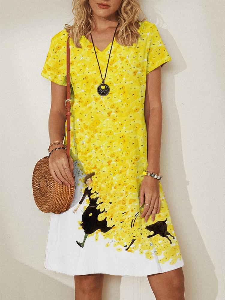 V-neck Pullover Short Sleeve Loose Dress - Mini Dresses - INS | Online Fashion Free Shipping Clothing, Dresses, Tops, Shoes - 20-30 - 23/06/2021 - color-black