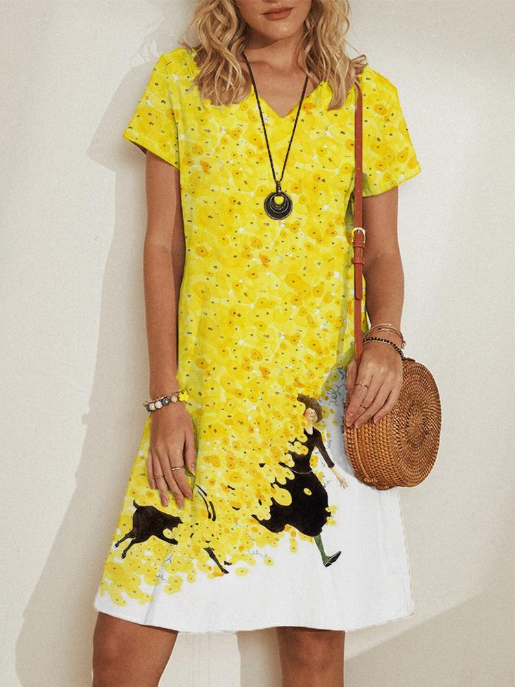 V-neck Pullover Short Sleeve Loose Dress - Mini Dresses - INS | Online Fashion Free Shipping Clothing, Dresses, Tops, Shoes - 20-30 - 23/06/2021 - color-black