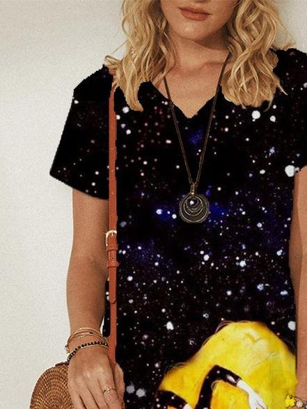 V-neck Pullover Short Sleeve Loose Dress - Mini Dresses - INS | Online Fashion Free Shipping Clothing, Dresses, Tops, Shoes - 20-30 - 23/06/2021 - color-black