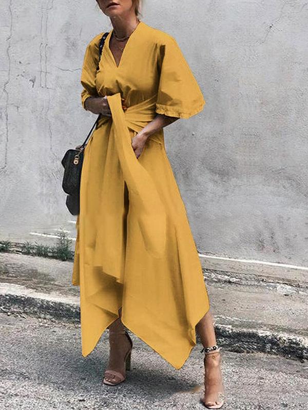 V-Neck Short Sleeve Irregular Maxi Dress - Maxi Dresses - INS | Online Fashion Free Shipping Clothing, Dresses, Tops, Shoes - 06/07/2021 - 30-40 - Category_Maxi Dresses