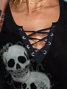 V-neck Sleeveless Skull Print Tank Tops - Tank Tops - INS | Online Fashion Free Shipping Clothing, Dresses, Tops, Shoes - 07/06/2021 - Color_Black - Color_Blue