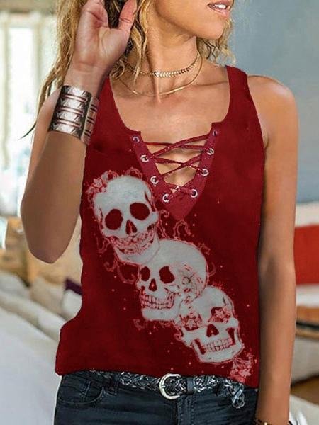 V-neck Sleeveless Skull Print Tank Tops - Tank Tops - INS | Online Fashion Free Shipping Clothing, Dresses, Tops, Shoes - 07/06/2021 - Color_Black - Color_Blue