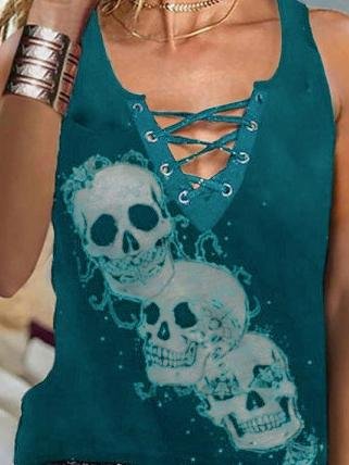 V-neck Sleeveless Skull Print Tank Tops - Tank Tops - INS | Online Fashion Free Shipping Clothing, Dresses, Tops, Shoes - 07/06/2021 - Color_Black - Color_Blue