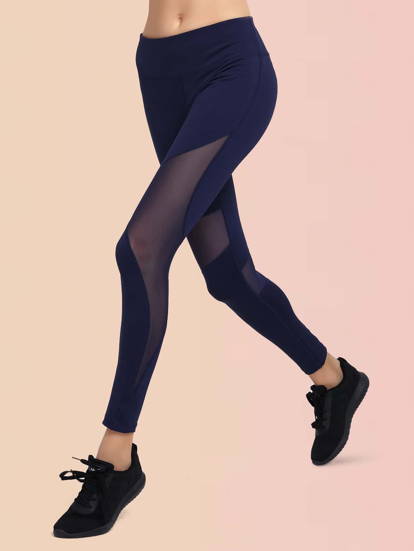 Wide Waistband Mesh Insert Sports Leggings - INS | Online Fashion Free Shipping Clothing, Dresses, Tops, Shoes