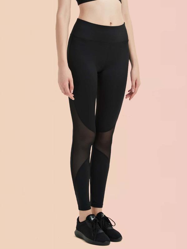 Wide Waistband Mesh Insert Sports Leggings - INS | Online Fashion Free Shipping Clothing, Dresses, Tops, Shoes