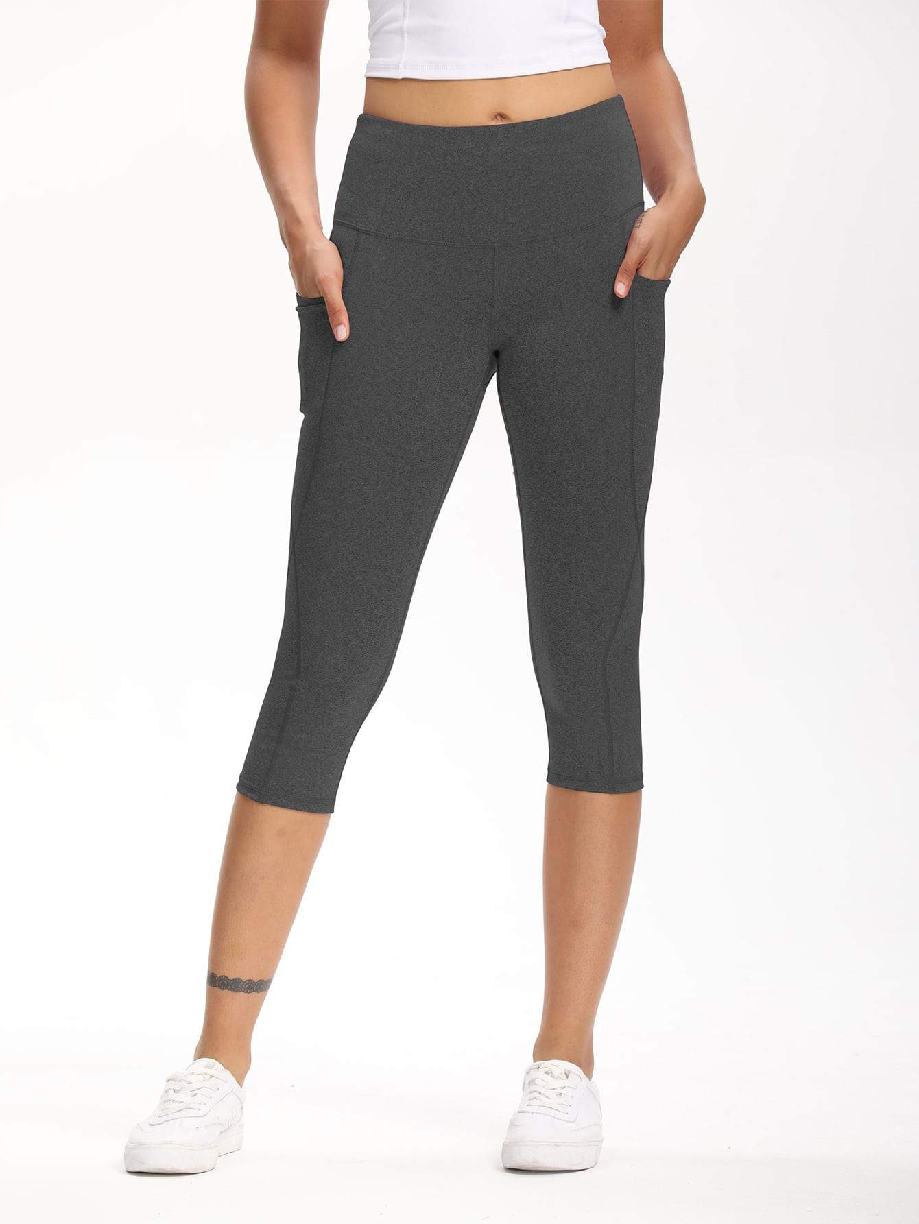 Wide Waistband Pocket Capri Sports Leggings - INS | Online Fashion Free Shipping Clothing, Dresses, Tops, Shoes