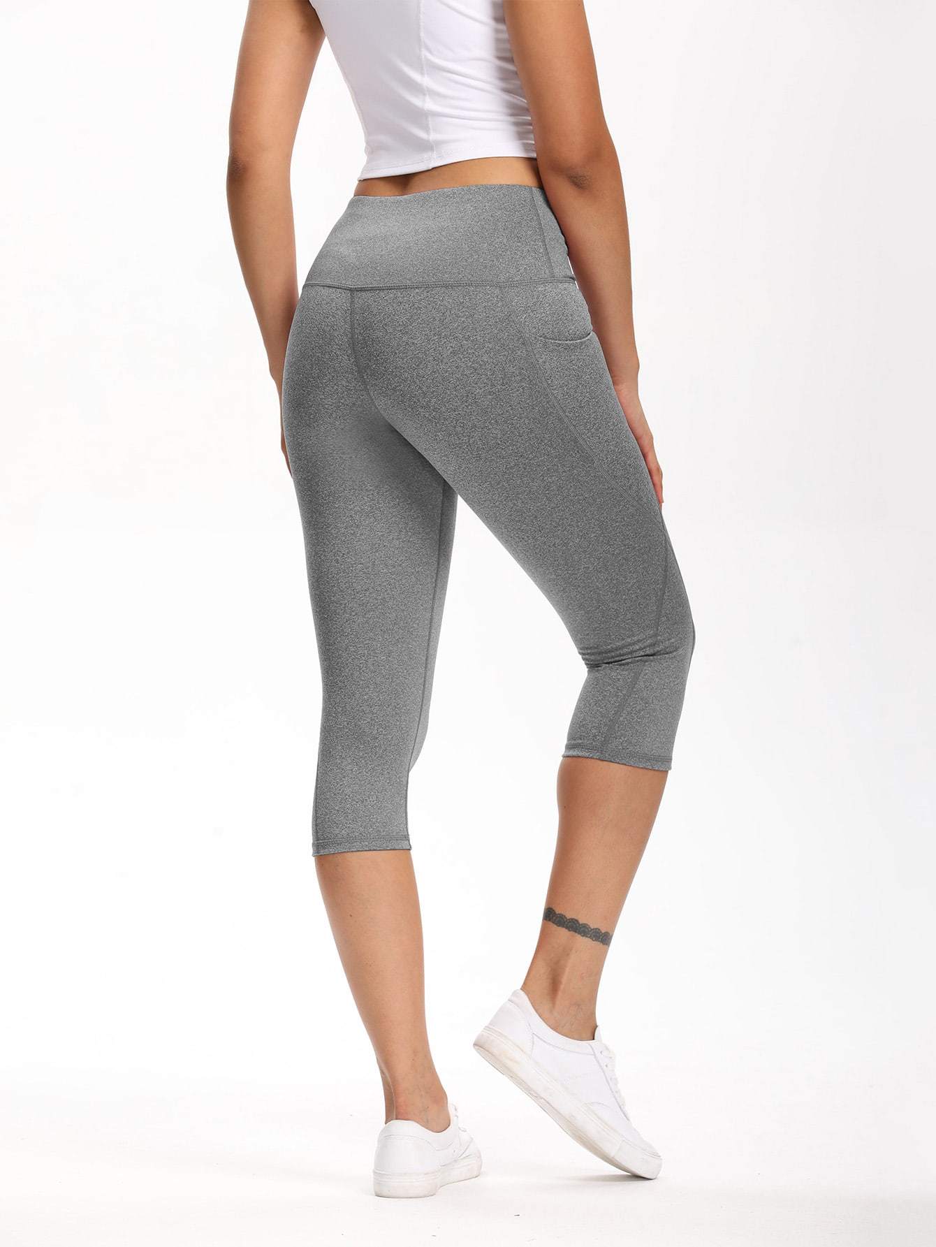 Wide Waistband Pocket Capri Sports Leggings - INS | Online Fashion Free Shipping Clothing, Dresses, Tops, Shoes