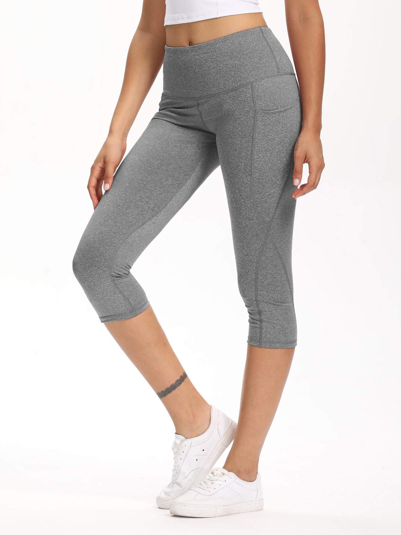 Wide Waistband Pocket Capri Sports Leggings - INS | Online Fashion Free Shipping Clothing, Dresses, Tops, Shoes
