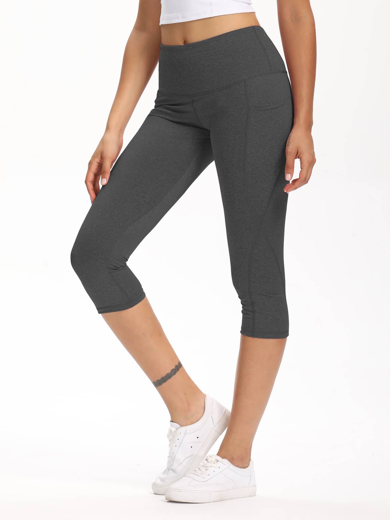Wide Waistband Pocket Capri Sports Leggings - INS | Online Fashion Free Shipping Clothing, Dresses, Tops, Shoes