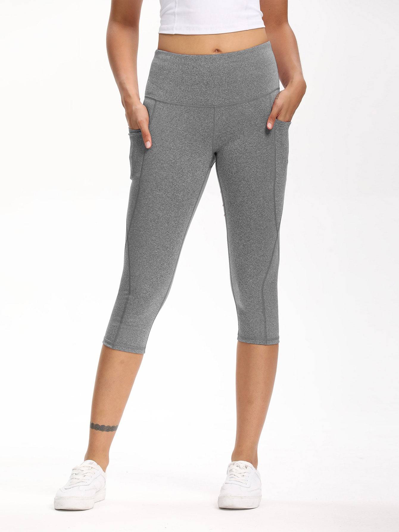 Wide Waistband Pocket Capri Sports Leggings - INS | Online Fashion Free Shipping Clothing, Dresses, Tops, Shoes