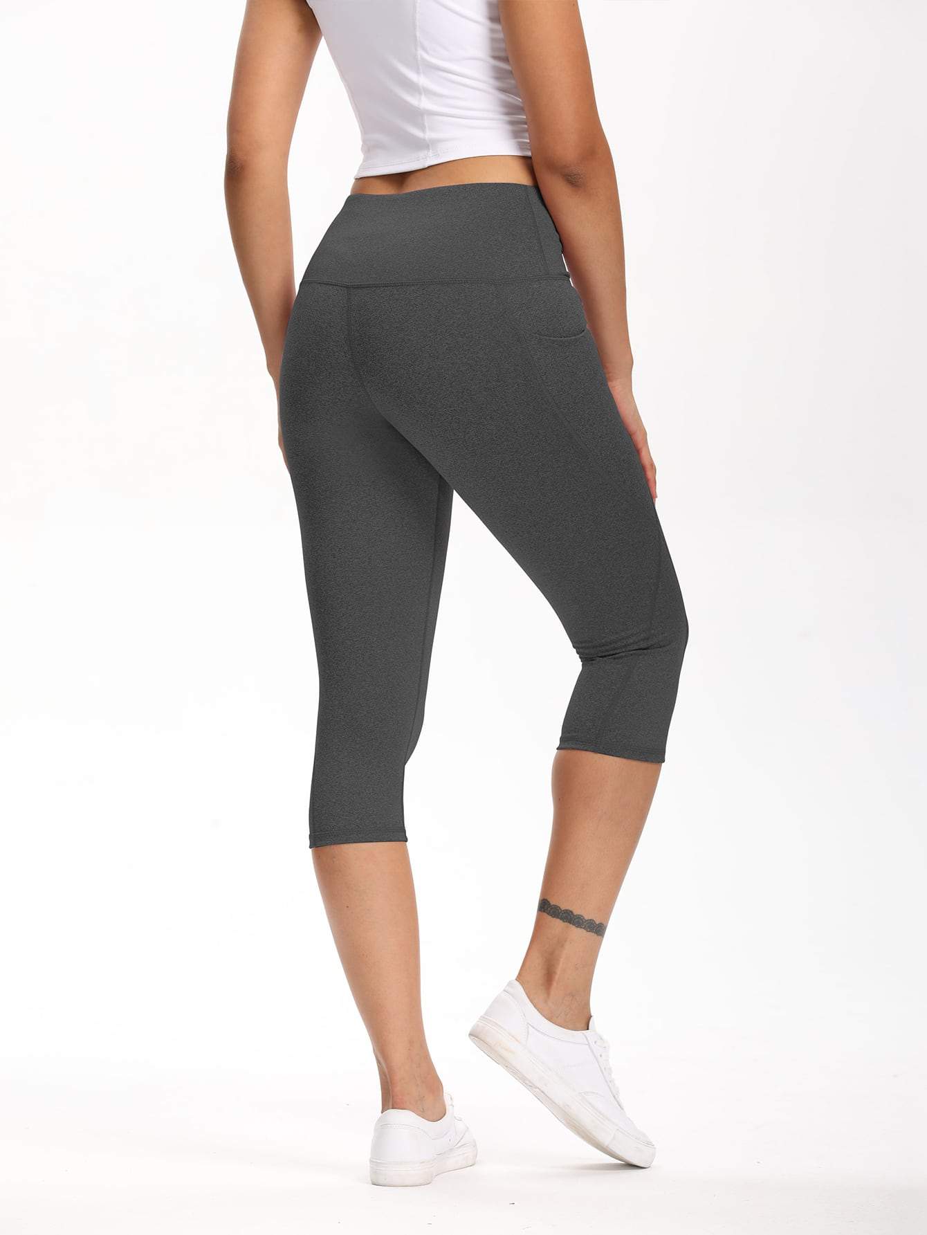 Wide Waistband Pocket Capri Sports Leggings - INS | Online Fashion Free Shipping Clothing, Dresses, Tops, Shoes