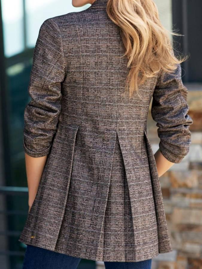 Women's Blazer Lapel Check Print Button Ruffle Hem Blazer - Blazers - INS | Online Fashion Free Shipping Clothing, Dresses, Tops, Shoes - 07/09/2021 - BLA2109081129 - Category_Blazers