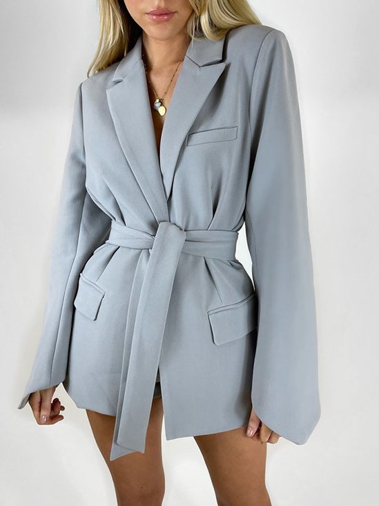 Women's Blazers Lace-Up Belted Long Sleeve Lapel Blazer - Blazers - Instastyled | Online Fashion Free Shipping Clothing, Dresses, Tops, Shoes - 25/12/2021 - BLA2112251189 - Blazers