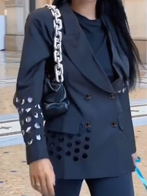 Women's Blazers Lapel Button Hollow Long Sleeve Blazer - Blazers - Instastyled | Online Fashion Free Shipping Clothing, Dresses, Tops, Shoes - 09/02/2022 - 40-50 - BLA2202091194