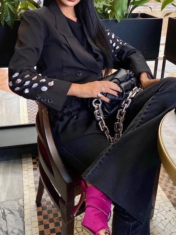 Women's Blazers Lapel Button Hollow Long Sleeve Blazer - Blazers - Instastyled | Online Fashion Free Shipping Clothing, Dresses, Tops, Shoes - 09/02/2022 - 40-50 - BLA2202091194