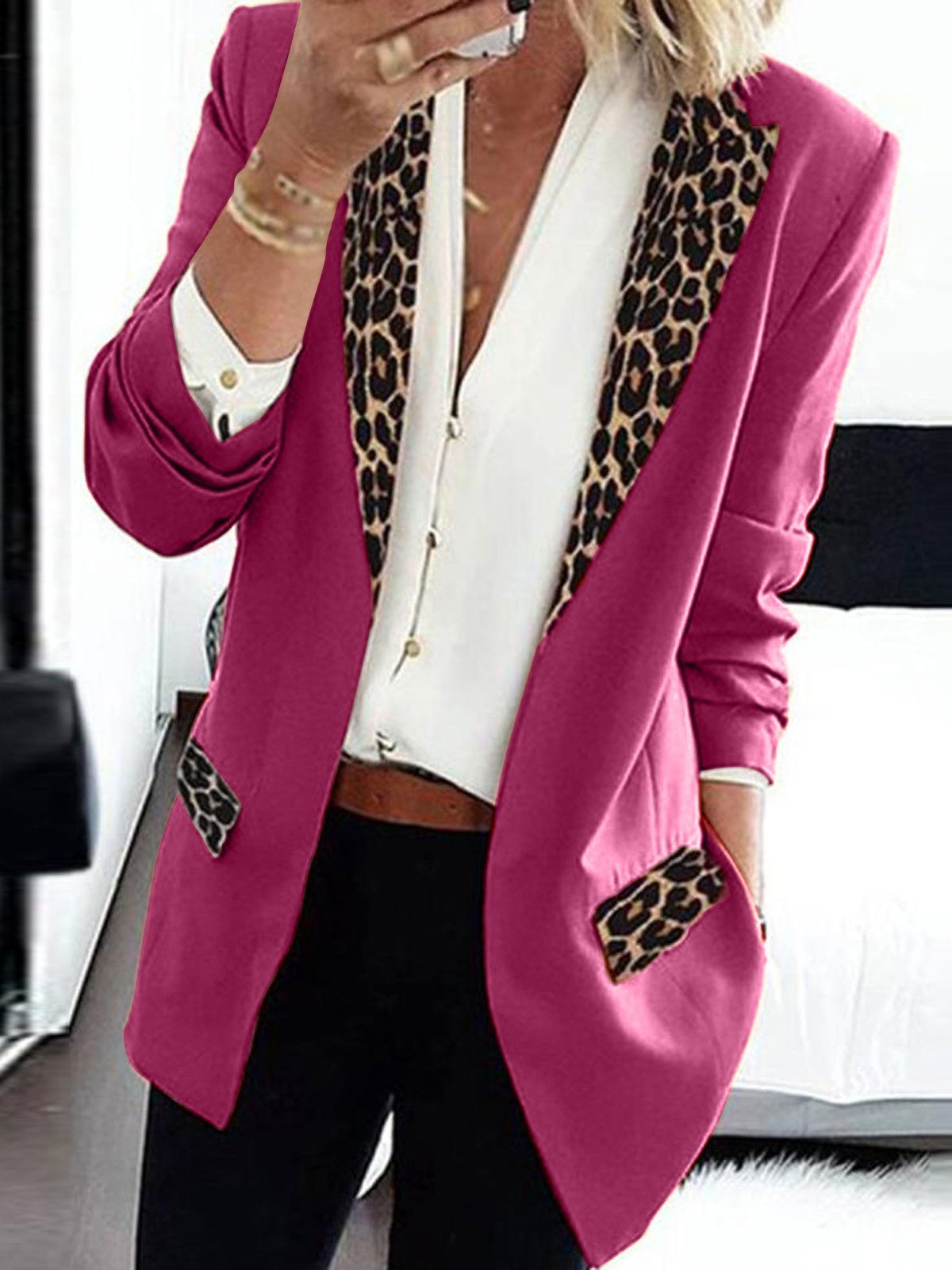 Women's Blazers Leopard Print Stitching Long Sleeve Blazer - Blazers - INS | Online Fashion Free Shipping Clothing, Dresses, Tops, Shoes - 10/09/2021 - 20-30 - BLA2109101130