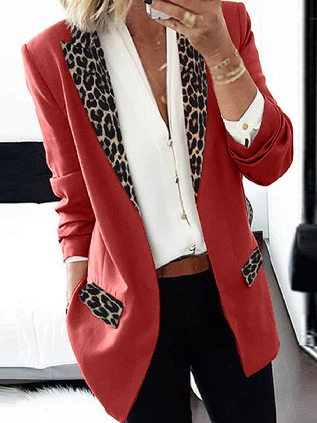Women's Blazers Leopard Print Stitching Long Sleeve Blazer - Blazers - INS | Online Fashion Free Shipping Clothing, Dresses, Tops, Shoes - 10/09/2021 - 20-30 - BLA2109101130