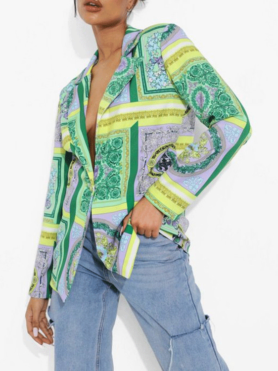 Women's Blazers Printed Lapel Long Sleeve Blazer - Blazers - INS | Online Fashion Free Shipping Clothing, Dresses, Tops, Shoes - 29/09/2021 - 30-40 - BLA2109291142