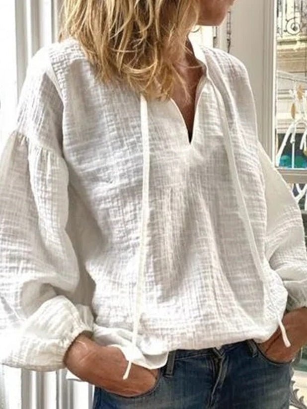 Women's Blouses Casual Solid V-Neck Long Sleeve Blouse - Blouses - Instastyled | Online Fashion Free Shipping Clothing, Dresses, Tops, Shoes - 23/02/2022 - BLO2202231595 - Blouses