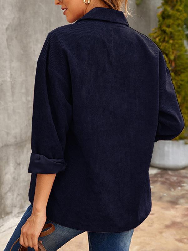 Women's Blouses Corduroy Lapel Long Sleeve Casual Blouse - Blouses - INS | Online Fashion Free Shipping Clothing, Dresses, Tops, Shoes - 18/11/2021 - 20-30 - BLO2111181441