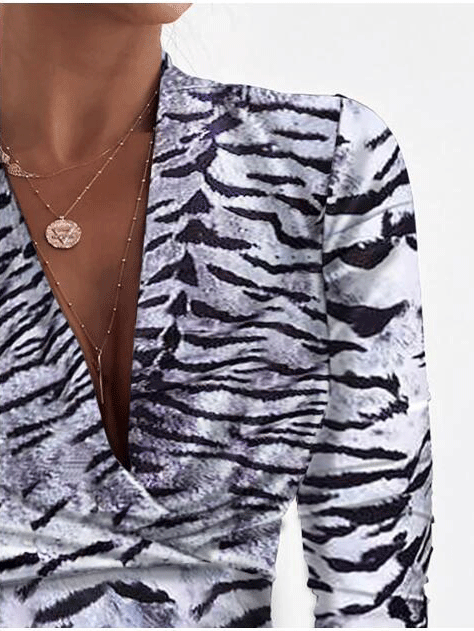 Women's Blouses Deep V-Neck Leopard Print Long Sleeve Blouse - Blouses - INS | Online Fashion Free Shipping Clothing, Dresses, Tops, Shoes - 05/11/2021 - 20-30 - BLO2111051411