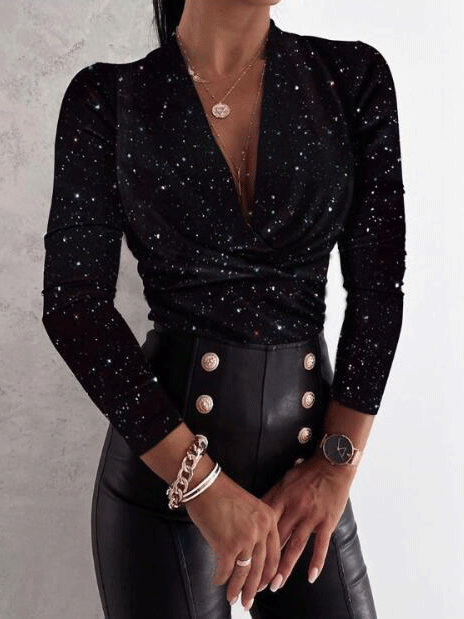Women's Blouses Deep V-Neck Leopard Print Long Sleeve Blouse - Blouses - INS | Online Fashion Free Shipping Clothing, Dresses, Tops, Shoes - 05/11/2021 - 20-30 - BLO2111051411