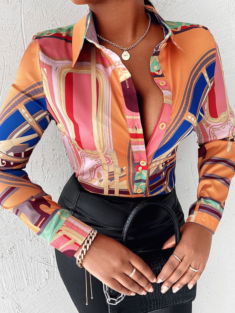Women's Blouses Fashion Print Lapel Button Long Sleeve Blouse - Blouses - Instastyled | Online Fashion Free Shipping Clothing, Dresses, Tops, Shoes - 23/02/2022 - BLO2202231594 - Blouses