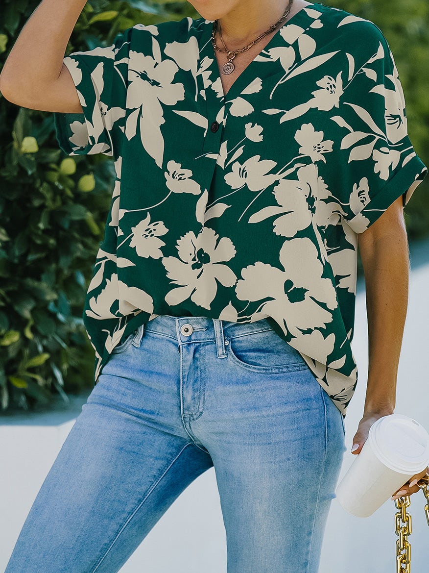 Women's Blouses Ice Silk Print Short Sleeve Chiffon Blouse - Blouses - Instastyled | Online Fashion Free Shipping Clothing, Dresses, Tops, Shoes - 22/01/2022 - 30-40 - BLO2201221558