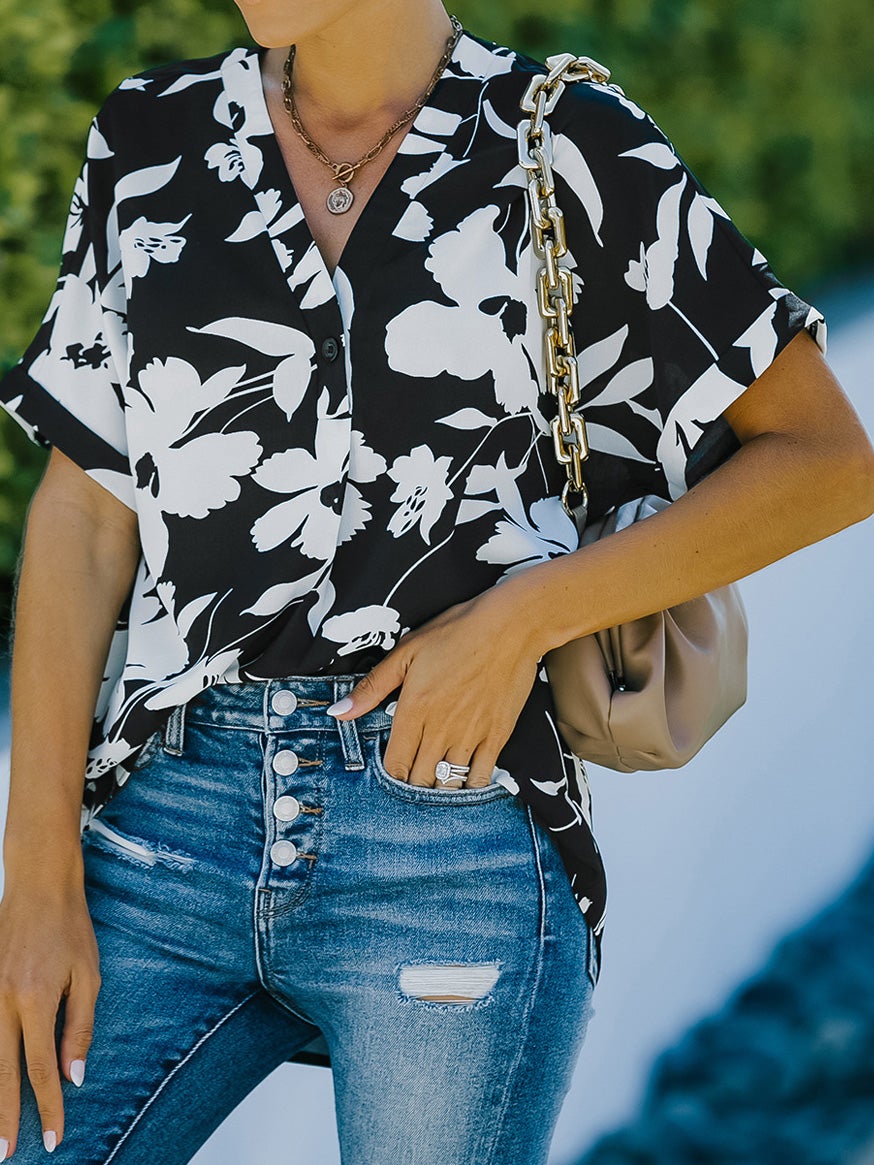 Women's Blouses Ice Silk Print Short Sleeve Chiffon Blouse - Blouses - Instastyled | Online Fashion Free Shipping Clothing, Dresses, Tops, Shoes - 22/01/2022 - 30-40 - BLO2201221558