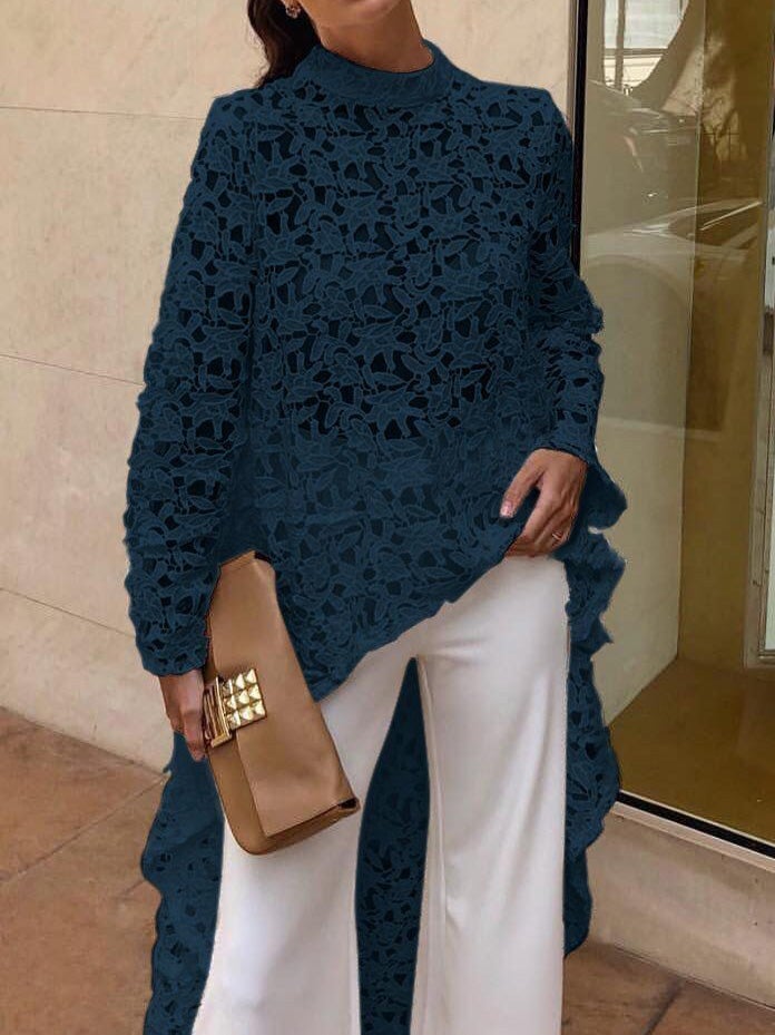 Women's Blouses Lace Irregular Hollow Long Sleeve Blouse - Blouses - Instastyled | Online Fashion Free Shipping Clothing, Dresses, Tops, Shoes - 13/01/2022 - 30-40 - BLO2201131543