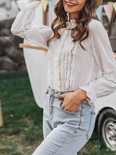 Women's Blouses Lace Stitching Long Sleeve Temperament Blouses - Blouses - INS | Online Fashion Free Shipping Clothing, Dresses, Tops, Shoes - 20-30 - 21/08/2021 - BLO2108211312