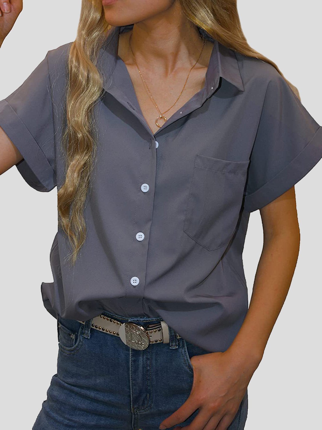 Women's Blouses Lapel Pocket Button Short Sleeve Blouse - Blouses - Instastyled | Online Fashion Free Shipping Clothing, Dresses, Tops, Shoes - 15/12/2021 - BLO2112151489 - Blouses