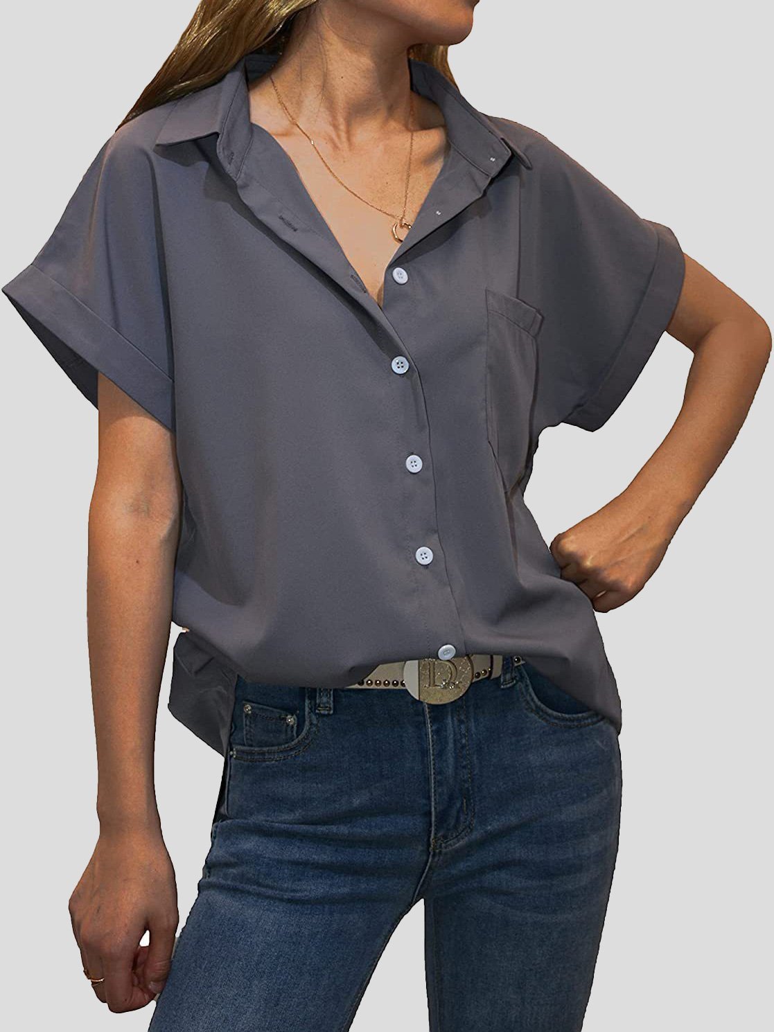 Women's Blouses Lapel Pocket Button Short Sleeve Blouse - Blouses - Instastyled | Online Fashion Free Shipping Clothing, Dresses, Tops, Shoes - 15/12/2021 - BLO2112151489 - Blouses