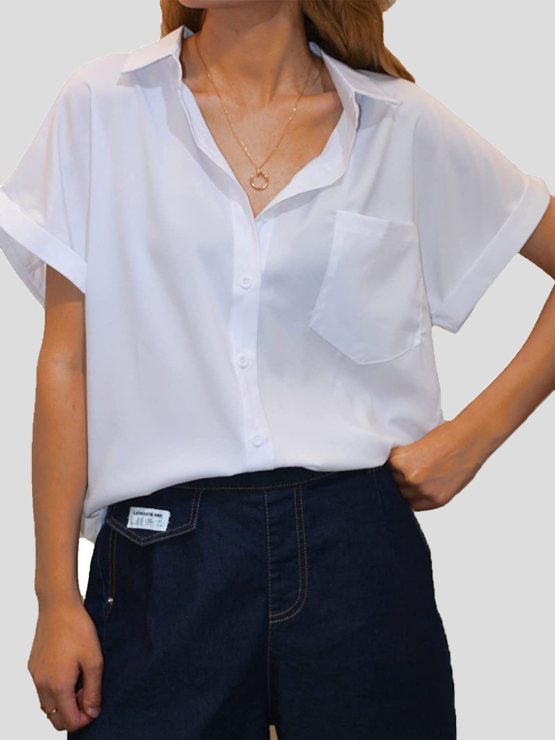 Women's Blouses Lapel Pocket Button Short Sleeve Blouse - Blouses - Instastyled | Online Fashion Free Shipping Clothing, Dresses, Tops, Shoes - 15/12/2021 - BLO2112151489 - Blouses