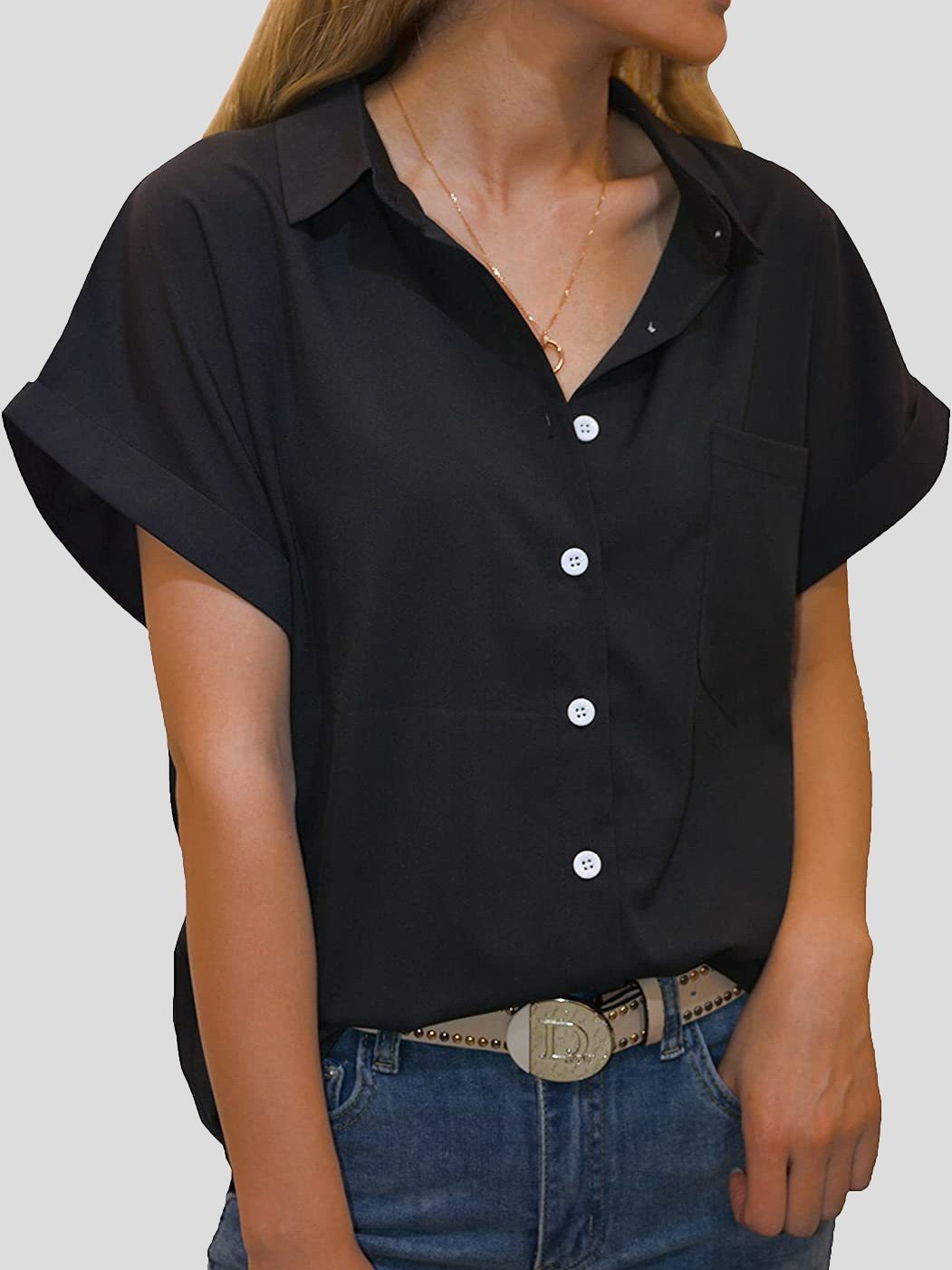 Women's Blouses Lapel Pocket Button Short Sleeve Blouse - Blouses - Instastyled | Online Fashion Free Shipping Clothing, Dresses, Tops, Shoes - 15/12/2021 - BLO2112151489 - Blouses