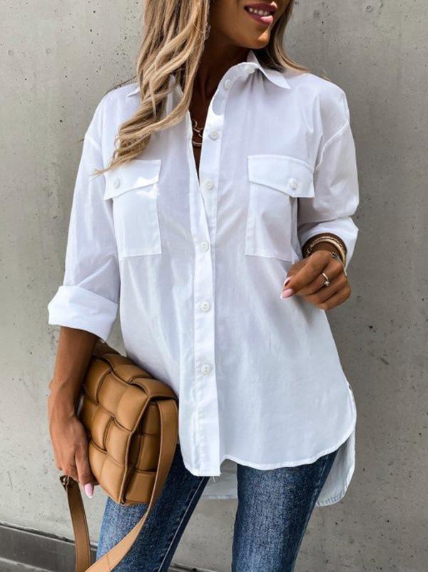 Women's Blouses Lapel Pocket Irregular Long Sleeve Blouse - Blouses - Instastyled | Online Fashion Free Shipping Clothing, Dresses, Tops, Shoes - 06/12/2021 - 20-30 - BLO2112061464
