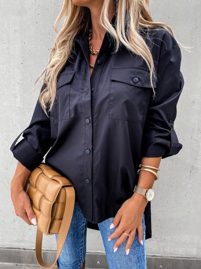 Women's Blouses Lapel Pocket Irregular Long Sleeve Blouse - Blouses - Instastyled | Online Fashion Free Shipping Clothing, Dresses, Tops, Shoes - 06/12/2021 - 20-30 - BLO2112061464