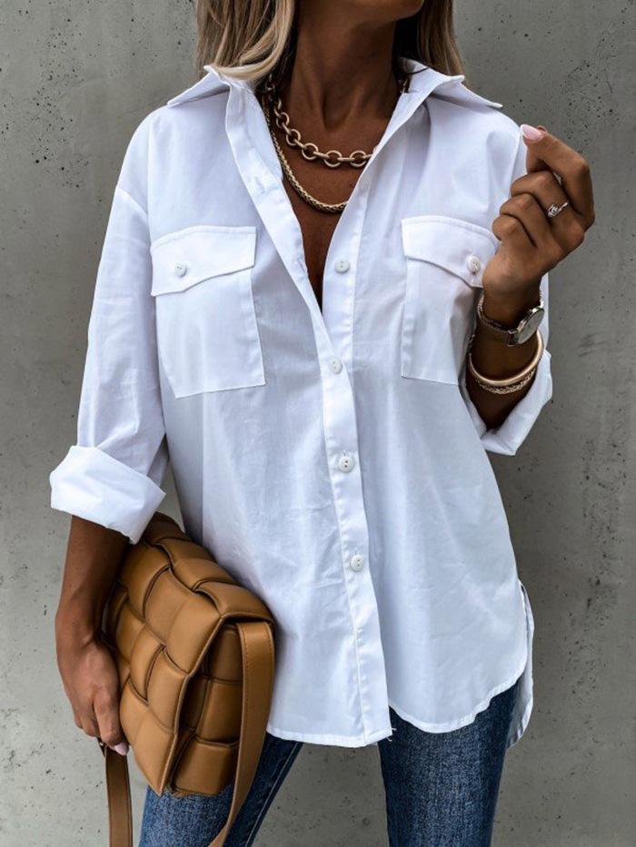 Women's Blouses Lapel Pocket Irregular Long Sleeve Blouse - Blouses - Instastyled | Online Fashion Free Shipping Clothing, Dresses, Tops, Shoes - 06/12/2021 - 20-30 - BLO2112061464