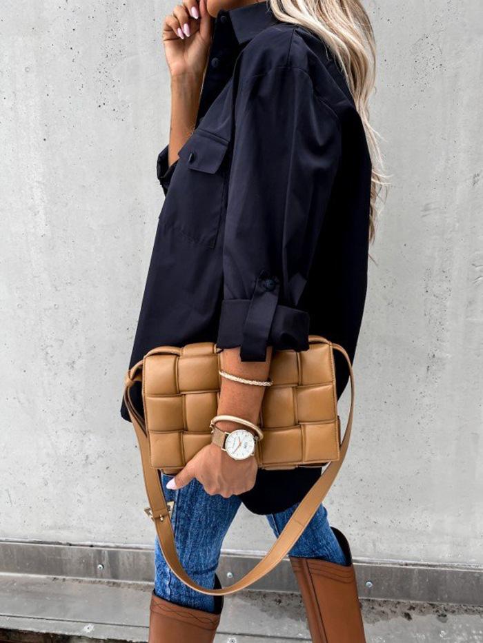 Women's Blouses Lapel Pocket Irregular Long Sleeve Blouse - Blouses - Instastyled | Online Fashion Free Shipping Clothing, Dresses, Tops, Shoes - 06/12/2021 - 20-30 - BLO2112061464